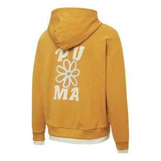 Puma (WMNS) PUMA Layered Printing Fake Two Hoodie Orange/Yellow 536091-80