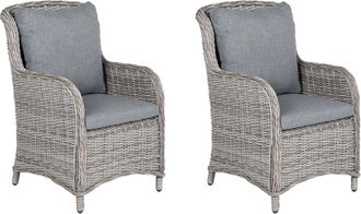 Beliani Beliani - Conjunto De 2 Sillas De Rat&aacute;n Sint&eacute;tico Gris 73 X 60 X 96 Cm Con Cojines Modernos Acapulco