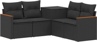vidaXL Juego De Sof&aacute; 5 Uds. Negro Rat&aacute;n Sint&eacute;tico Y Acero Vidaxl