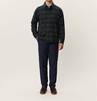 Les Deux Lennon Buffalo Check Overshirt In Dark Navy
