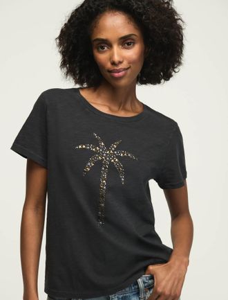 Lucky Brand Womens Embellished Palm Classic Crew