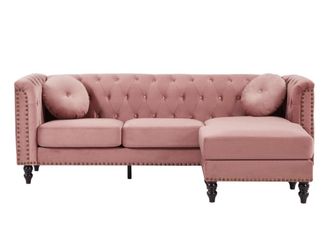 VENTE-UNIQUE.COM Sof&aacute; rinconera terciopelo 4 plazas rosa 222x144cm