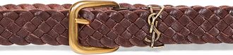 Saint Laurent Mens Belt Cassandre Burnt Chocolate Calfskin Brown