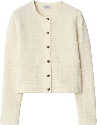 Burberry bottuned long-sleevve jacket - women - Wool/Polyester/Polyamide/Spandex/Elastane - S - Neutrals