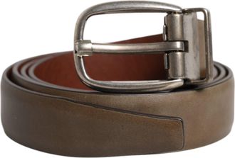 Dolce & Gabbana Brown Leather Classic Metal Logo Buckle Mens Belt (Pre-Owned)