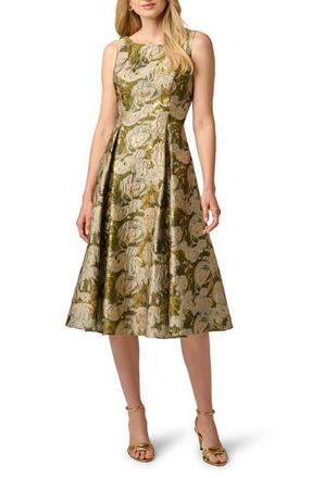 Adrianna Papell Floral Jacquard Midi Dress in Olive Multi at Nordstrom, Size 14