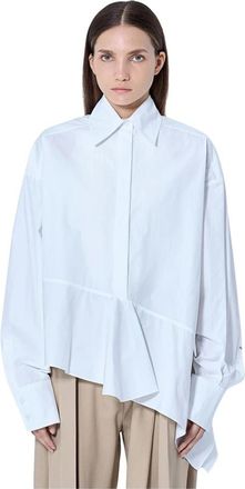 Sportmax Asymmetrisch Katoenen Popeline Shirt - Dames - Overhemden - Wit - S - Katoen - Overhemden