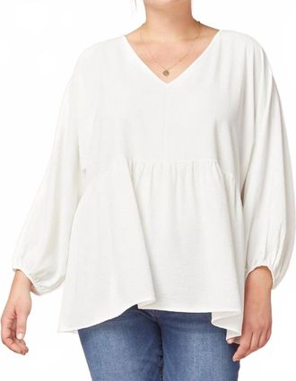 Entro Textured Long Sleeve Babydoll Top - Plus In Off White