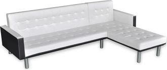 vidaXL Sof&aacute; Cama En Forma De L Cuero Sint&eacute;tico Blanco Vidaxl
