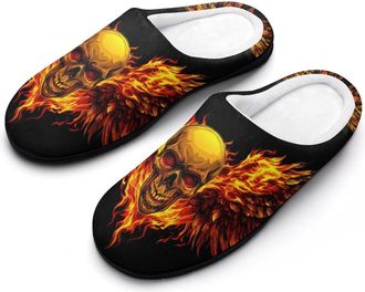 Generic Fiery Skull with Wings Fashion Cotton Slippers for Women Memory Foam House Slippers Non-Slip House Bedroom Shoes