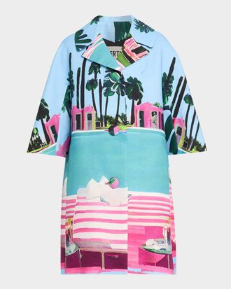 Libertine - Libertine Poolside Printed 3/4-Sleeve Single-Breasted Coat