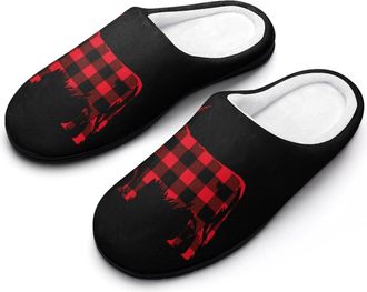 Generic Buffalo Plaid Highland Cow Womens Slippers Winter Warm House Shoes Indoor Outdoor Hotel Slipper