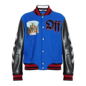 Off-white Jas Met Gecombineerde Materialen - Heren - Bomber jackets - Blauw - M - Wol - Jassen