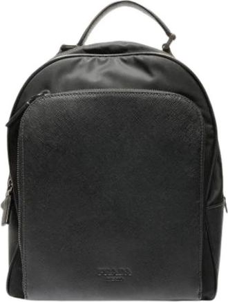 Prada Pre-owned Backpacks, female, Black, Size: ONE SIZE Pre-owned Saffiano Backpack