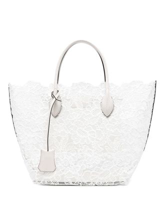 Ermanno Scervino Lace Detail Shopping Bag In White Leather