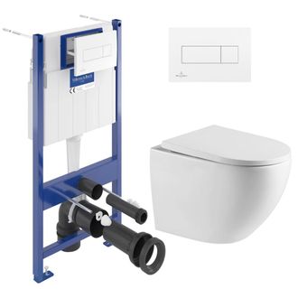 Villeroy & Boch Pack Wc Con Bastidor Villeroy & Boch + Inodoro Sin Brida Swiss Aqua Technologies + Placa De Accionamiento Doble, Blanca