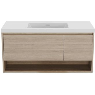 Vente-Unique Mobile per bagno sospeso lavabo singolo 120 cm Naturale chiaro - PUJUKA