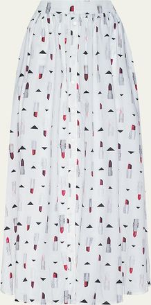 L'agence Seina Lipstick-Print Midi Skirt