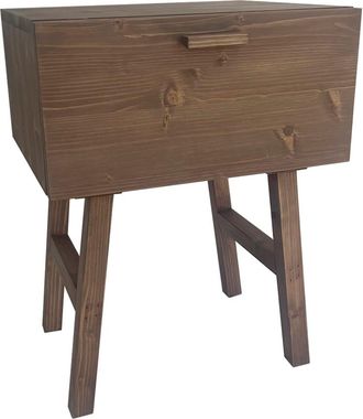 NATYAL Mesita de noche de madera maciza con cajón en tono oscuro 45cm