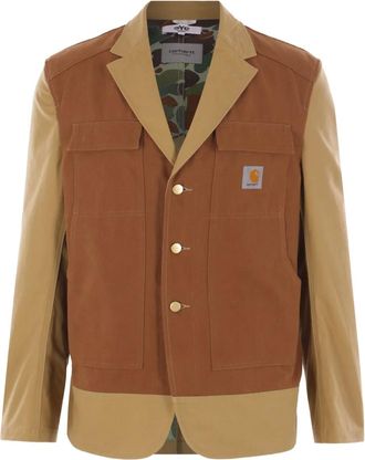 Junya Watanabe Blazer in cotone con design a inserti - Marrone