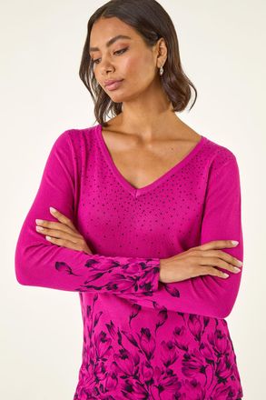 Roman Embellished Floral Print Knit Jumper