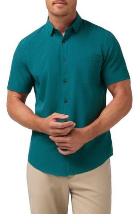Mizzen+Main Leeward Trim Fit Short Sleeve Performance Button-Up Shirt in Dark Teal Clover at Nordstrom, Size X-Large