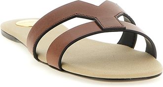 Saint Laurent Womens Brown Calfskin Slides Shoe