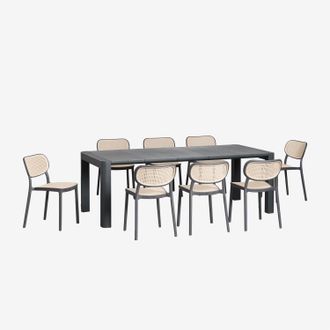 Sklum Sklum - Set De Mesa Rectangular (220x100 Cm) Arnadine Y 8 Sillas De Comedor Apilables Omara