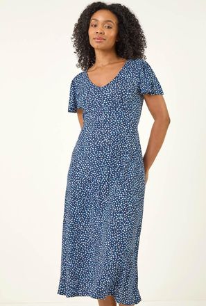 Roman Floral Print V-Neck Midi Dress