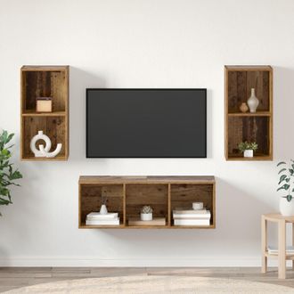 Berkfield Home TV Cabinet Set 3 pcs Old wood 37 x 37 x 107 cm Engineered wood in Brown