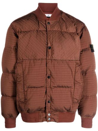 Stone Island Compass-motif puffer jacket - men - Polyamide/Polyamide/Polyurethane Resin/Duck Down/Duck Feathers - M - Brown
