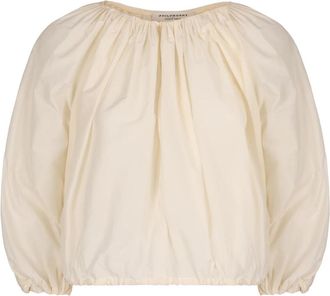 Philosophy di Lorenzo Serafini Blouse met verstelbaar trekkoord in de zoom en geplooid design - Dames - Blouses - Beige - S - Katoen - Overhemden