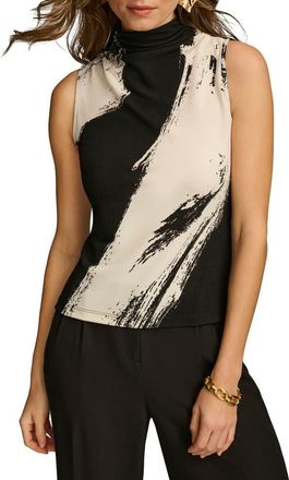 DKNY Abstract Print Sleeveless Funnel Neck Knit Top in Black Multi at Nordstrom, Size X-Small