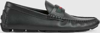 Gucci Mens Driver With Web Detail, Black, Leather