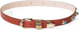 D&eacute;hanche Hollyhock Stud Leather Belt in Terre/turquoise & Gold at Nordstrom, Size X-Small