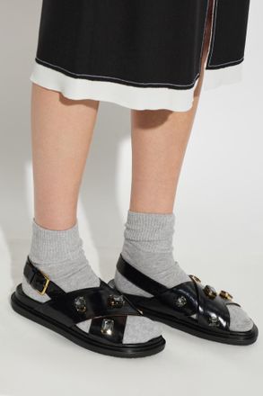 Marni Leather Sandals With Shimmering Embellishments, Womens, Black