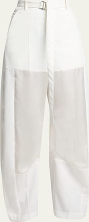 sacai Patchwork Wool Wide-Leg Pants With Belt