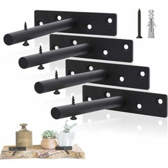 OEM Staffa Da Parete In Metallo Nero, Elevata Capacit&agrave; Di Carico Fino A 50 Kg, Set Da 4, Per Legno Massello E Teak, Montaggio Invisibile