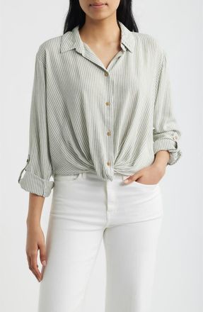Beach Lunch Lounge Vivica Stripe Twist Hem Button-Up Shirt in New Moss at Nordstrom, Size Small