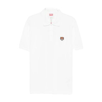 Kenzo Polo Shirts, male, White, Size: L Happy Tiger Embroidered Slim Polo