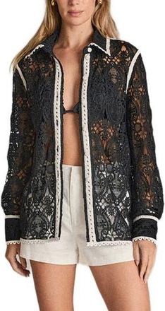 English Factory Crochet Button-Up Shirt in Black at Nordstrom Rack, Size X-Small