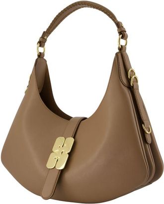 Ganni Womens Butter Leather Shoulder Bag Beige Calfskin