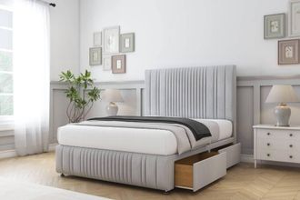 Sloomy Kingsley Naples Divan Set No Drawers-54 Headboard-Footboard in Silver | Size: Double