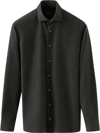 Eton Flanellen Overhemd Donkergroen Lange Mouw - Heren - Casual Overhemden - Grijs - 2XL - Katoen - Overhemden