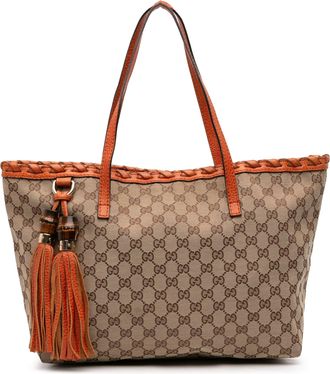 Gucci Pre-owned Womens Medium Gg Canvas Bamboo Tassel Tote - Tan Textile - One Size