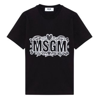 Msgm Camiseta con logo bordado en encaje - Tops - Mujer - Negro - L