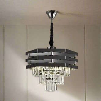 CGC Lighting Kyla Grey Smoke & Crystal Adjustable Ceiling Light Pendant in Dark Grey