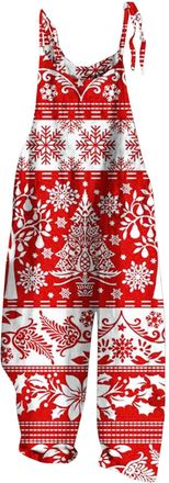 Generic Christmas Jumpsuit for Women UK Women Christmas Print Dungarees Casual Loose Plus Size Sleeveless Jumpsuits Gonk Elk Wine Glass Onesies Jumpsuits One 