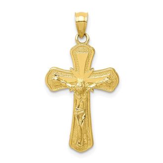 Diamond2Deal 10k Yellow Gold Polished Textured Crucifix Pendant