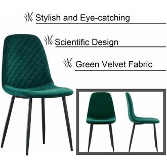 Ainpecca Ainpecca - 2X Green Dining Chairs Velvet Padded Seat Metal Legs Kitchen Home Office uk